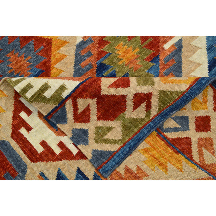 Bakero Handmade Kilim Wool Blue/Yellow Rug Wayfair.co.uk